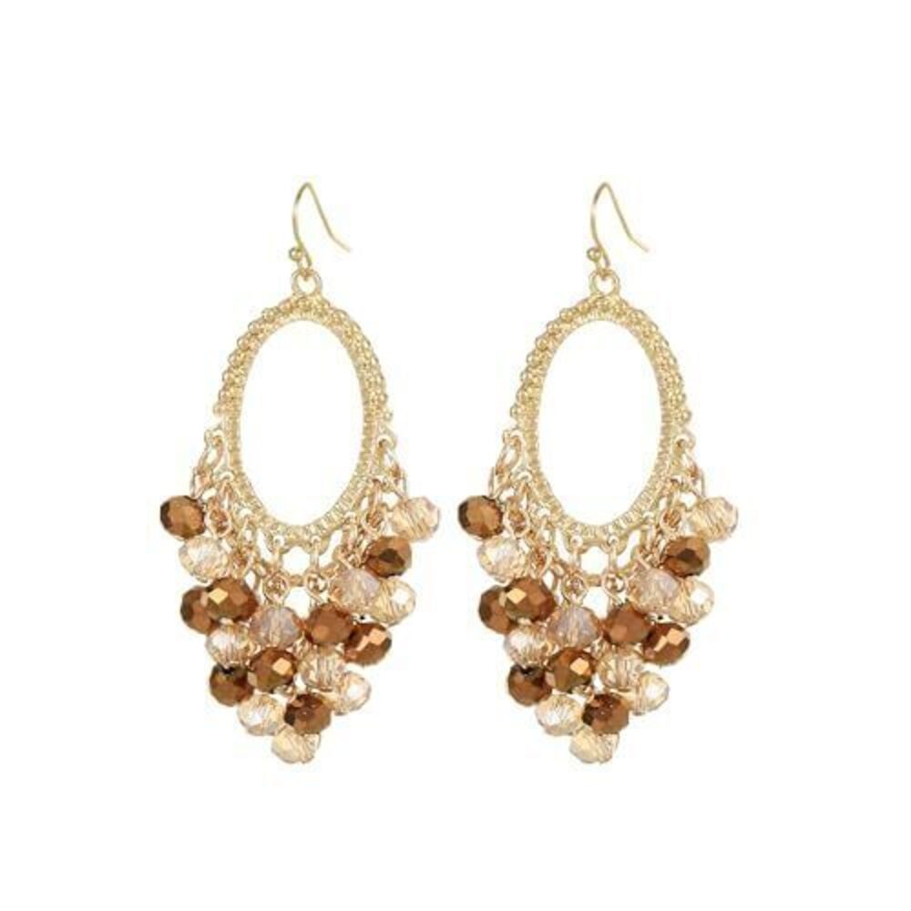 6008 Gold/Silver Oval Shape Dangle Earrings with Colorful Tier Beads